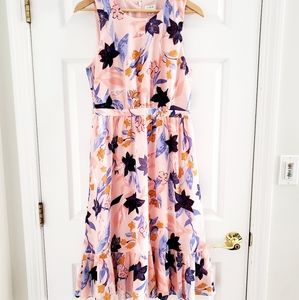 J.Crew floral crinkle tiered pink midi dress NWT